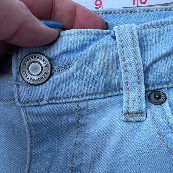 Aeropostale High Waisted Midi Light Blue Distressed Cuffed Short 8 - Picture 6 of 9